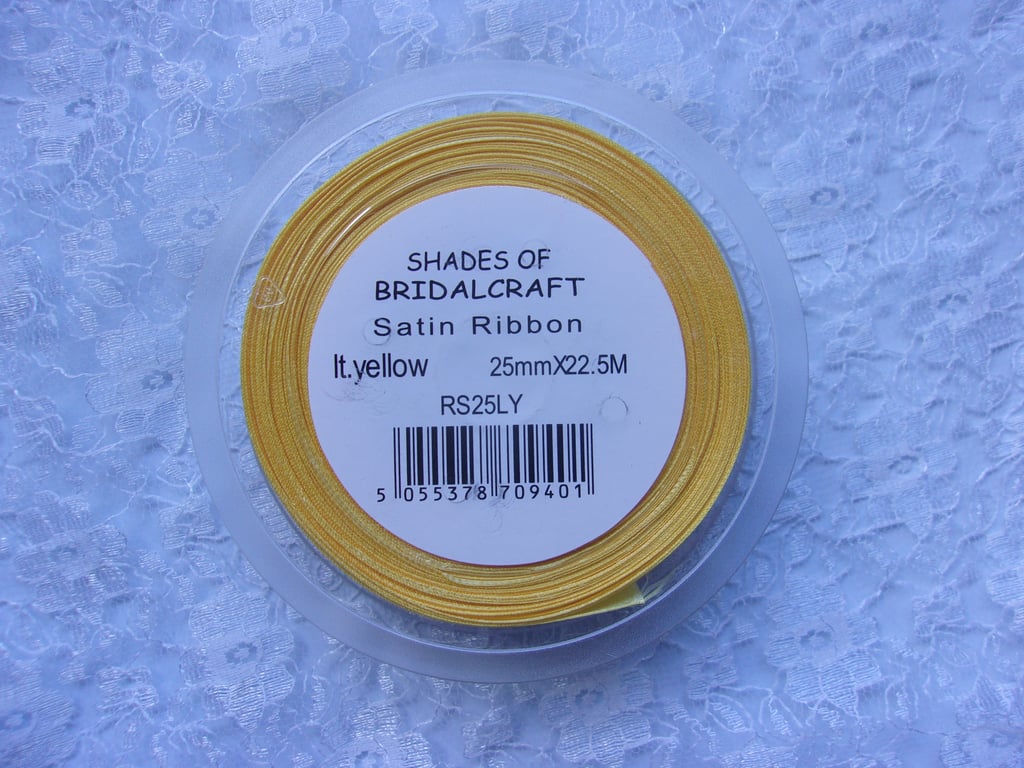 Bright Yellow Single Face Satin Ribbon Roll 25 mm wide x 22.5 m