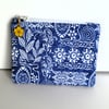 Blue Cotton Fabric Zipper Pouch, Small Fabric Storage Pouch, Coin purse