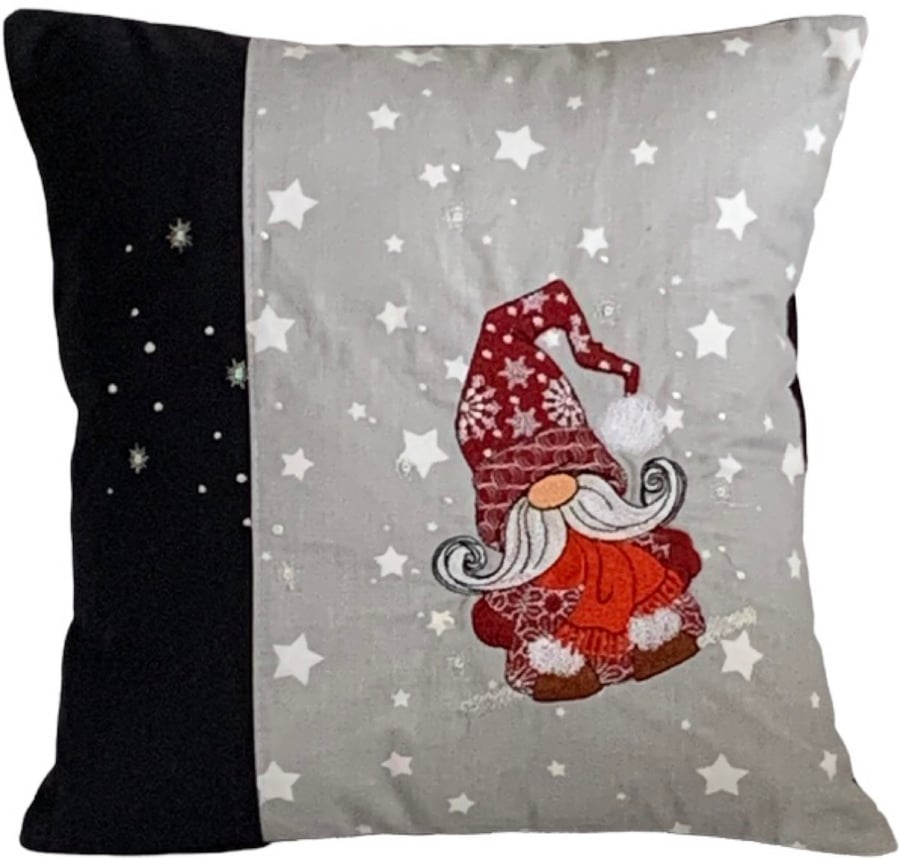 Christmas Santa Gnome Gonk Embroidered Cushion Cover 12”x12” Last One