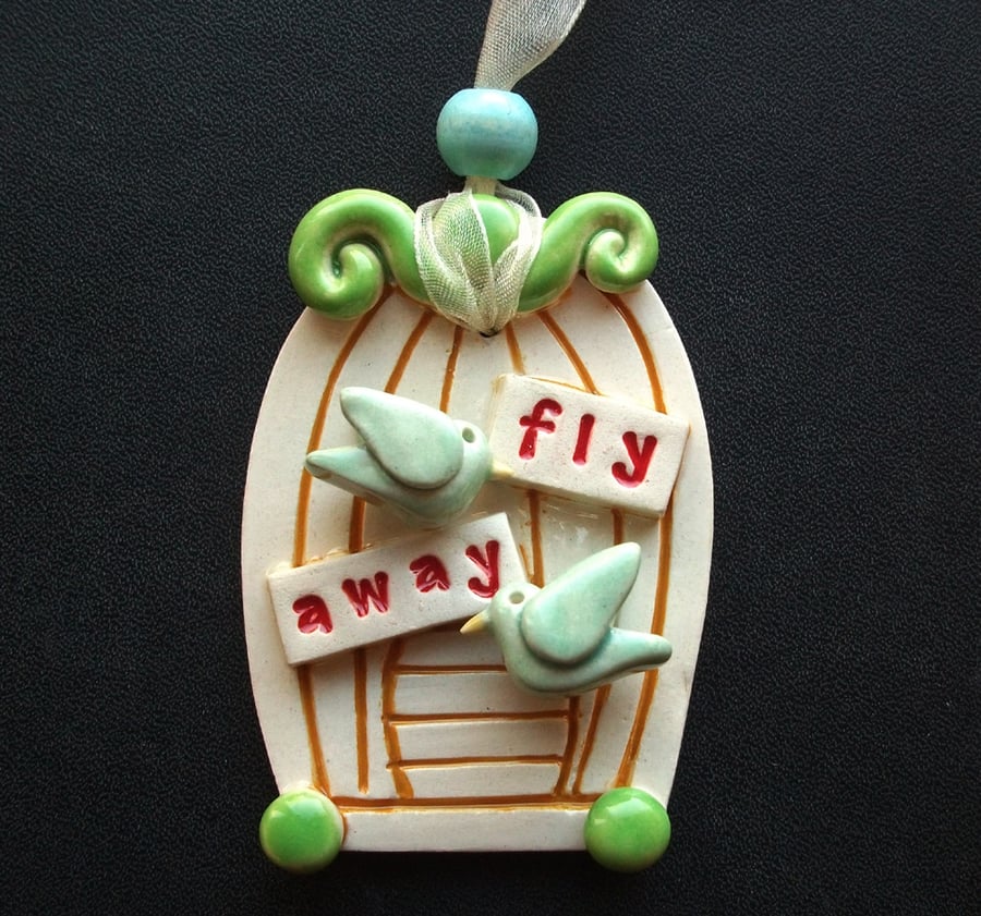 SALE Tiny ceramic birdcage decoration
