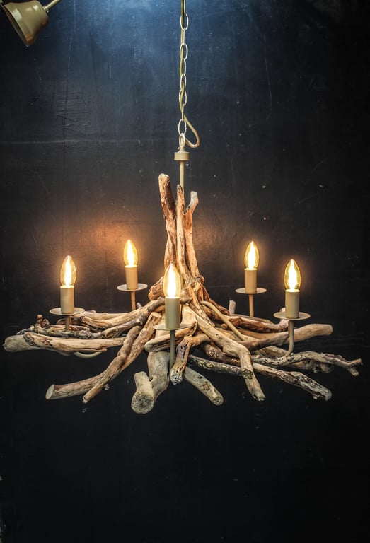 Driftwood Chandelier,5 light Chandelier, Drift Wood lighting ,adjustable chain 