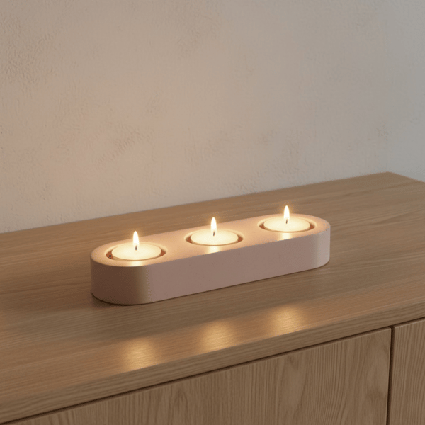 Light Peach Pink Speckled Triple Tealight Holder Minimalist Candle Holder