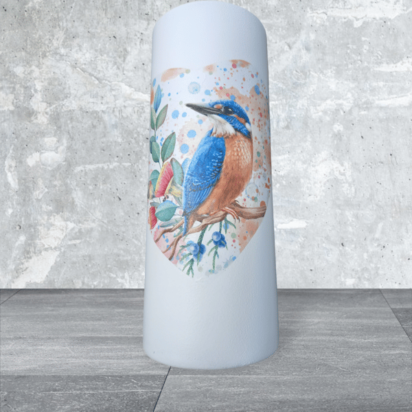 Kingfisher Decoupaged Cylinder Vase 