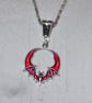 Red and Silver Enamelled Bat Pendant Necklace with Long Chain - Image 4