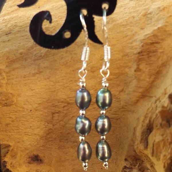 Sterling silver peacock pearl dangle earrings