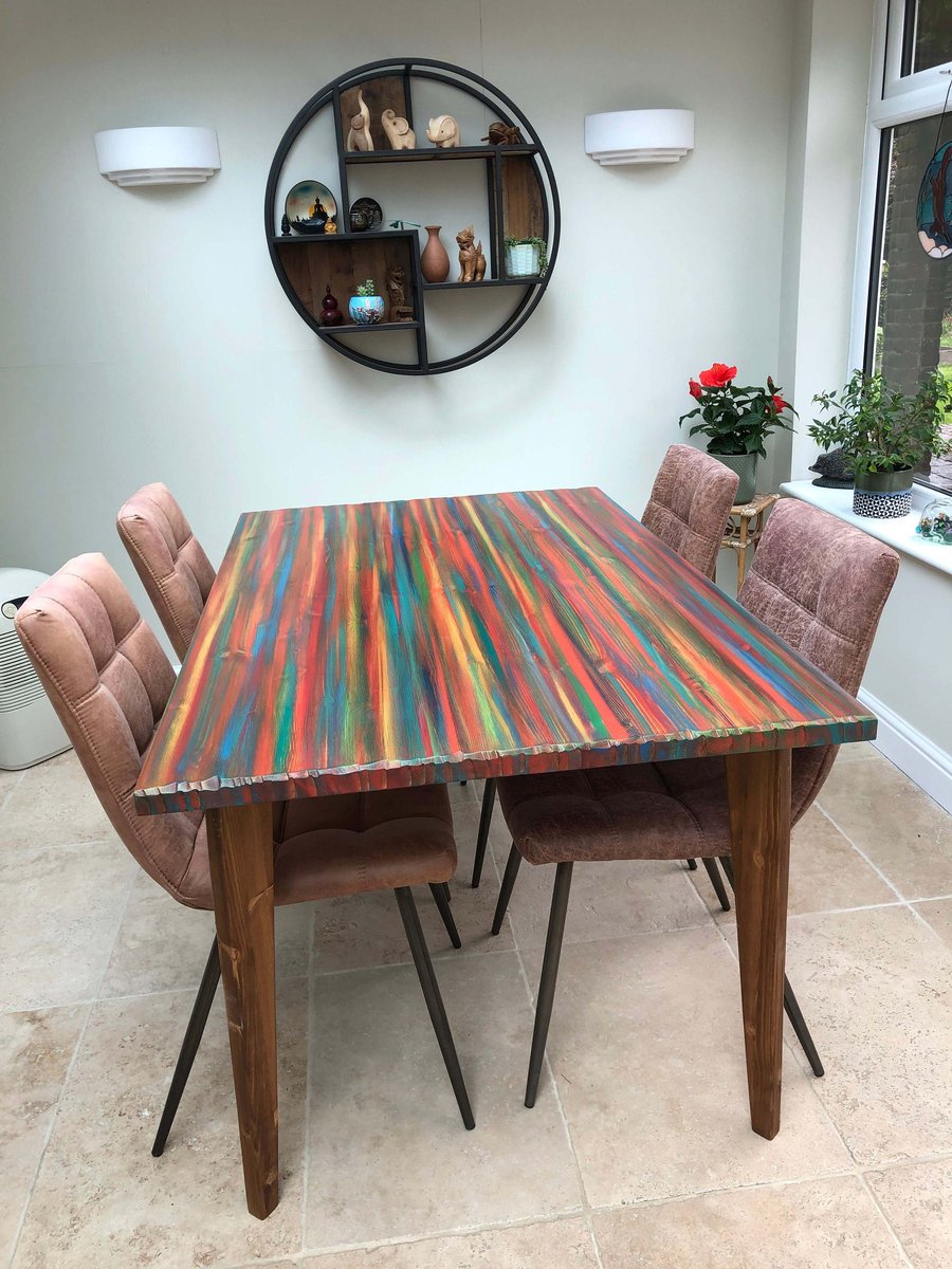 Rectangle Wood Dining Table Hand Painted in our Unique Tropical Sunset Colours 