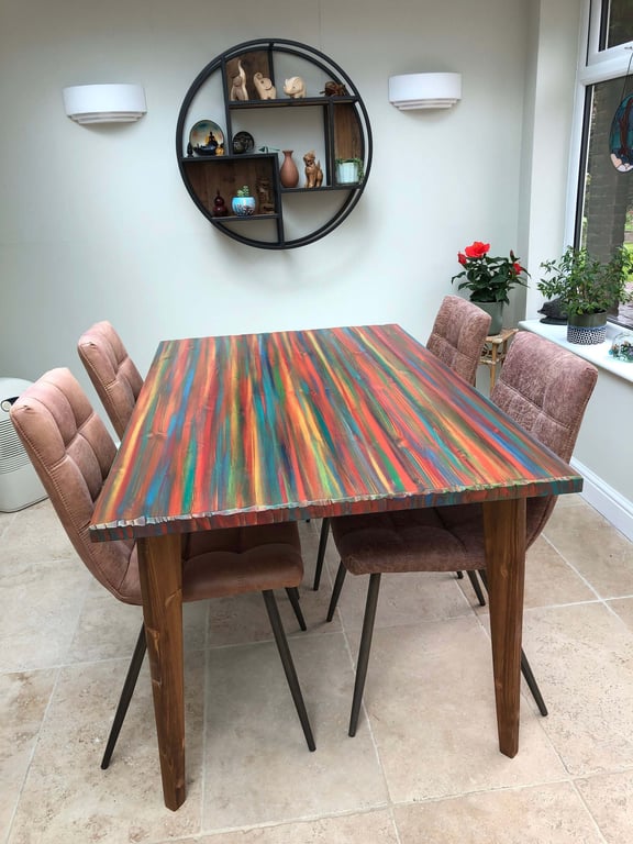 Rectangle Wood Dining Table Hand Painted in our Unique Tropical Sunset Colours 