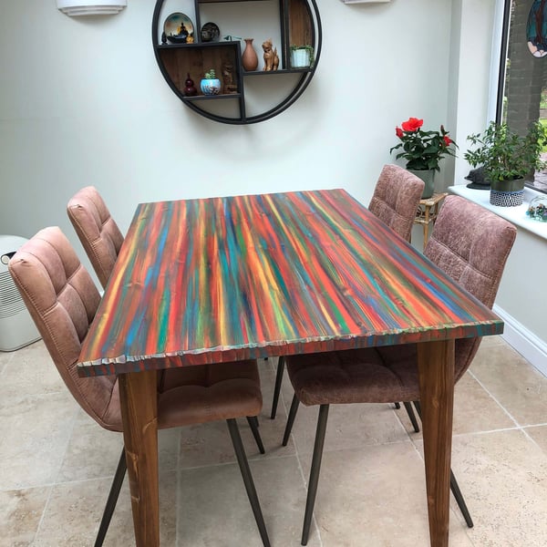 Rectangle Wood Dining Table Hand Painted in our Unique Tropical Sunset Colours 