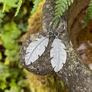 Oxidised Sterling silver feather earrings