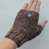 Fingerless Gloves, Brown Tweed Mittens