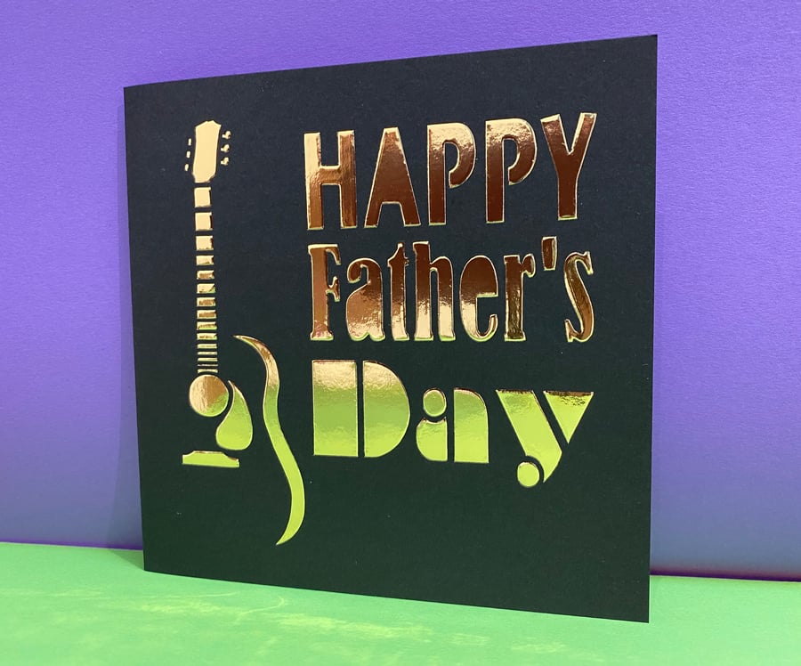 Guitar Father's Day Card - Acoustic, Guitarist, Music, Paper cut