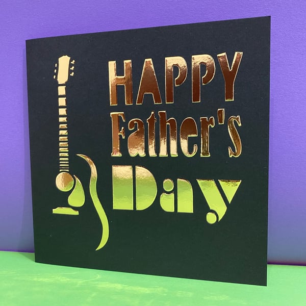 Guitar Father's Day Card - Acoustic, Guitarist, Music, Paper cut