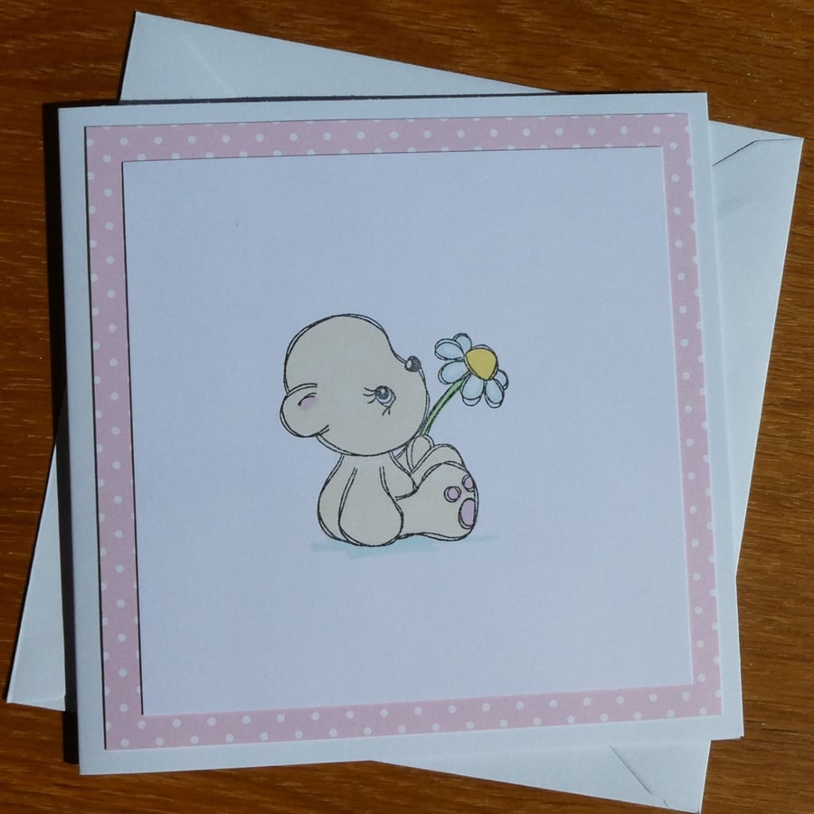 Bear Holding A Daisy Blank Card