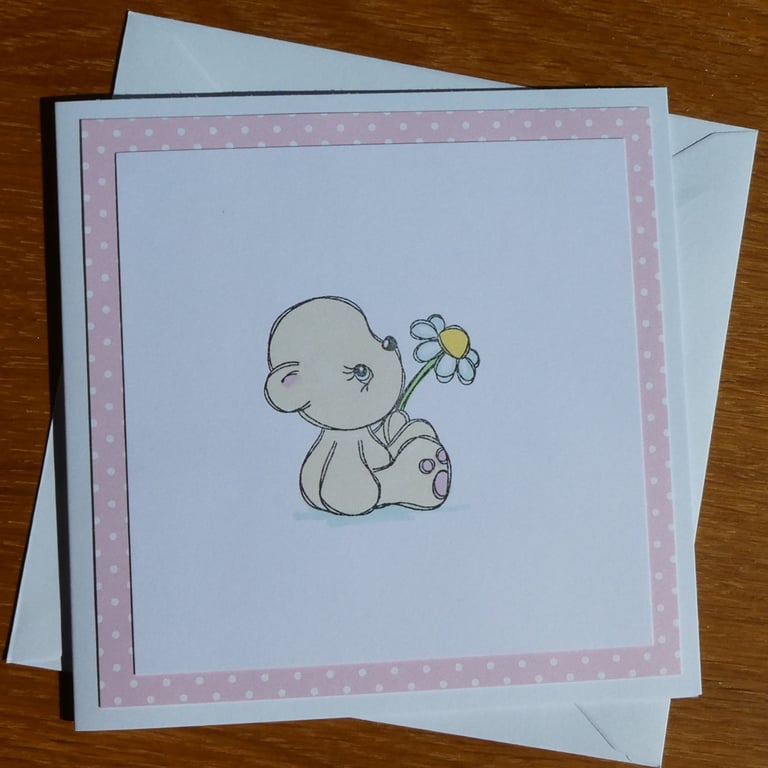 Bear Holding A Daisy Blank Card