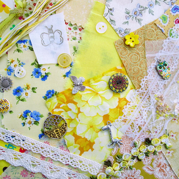 Mini yellow slow stitching or junk journal kit for a beginner