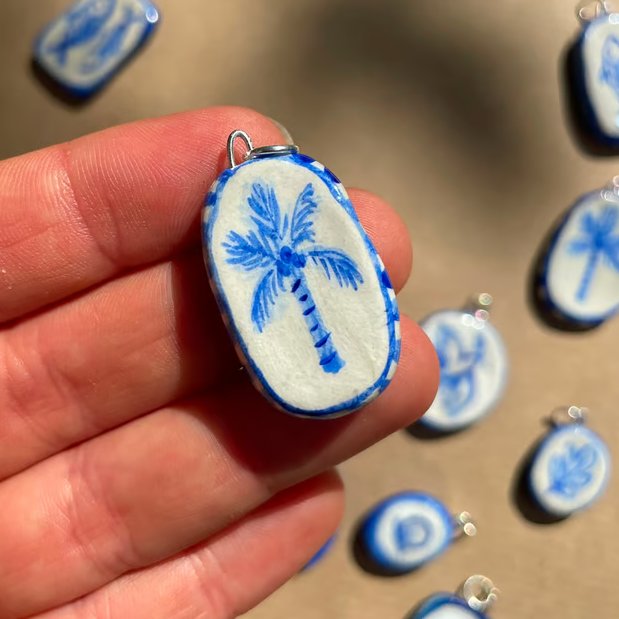 Handpainted Air Dry Clay Palm Tree Pendant Charm