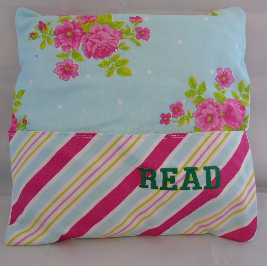 Clearance -  Summery Pink and Pale Blue Reading Cushion