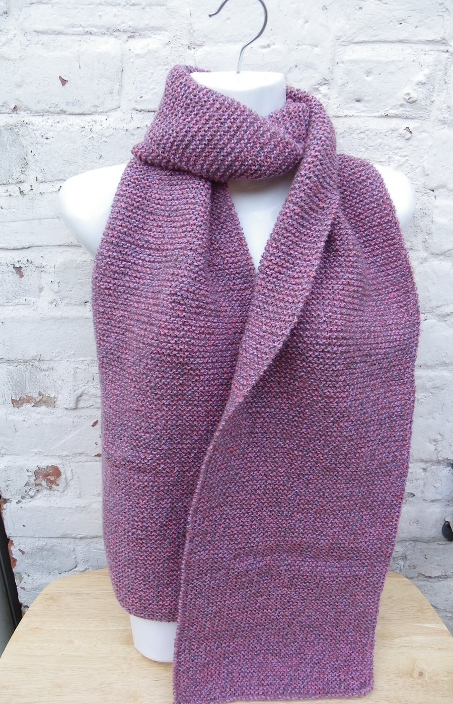 Hand knitted long and wide scarf in heather tones 