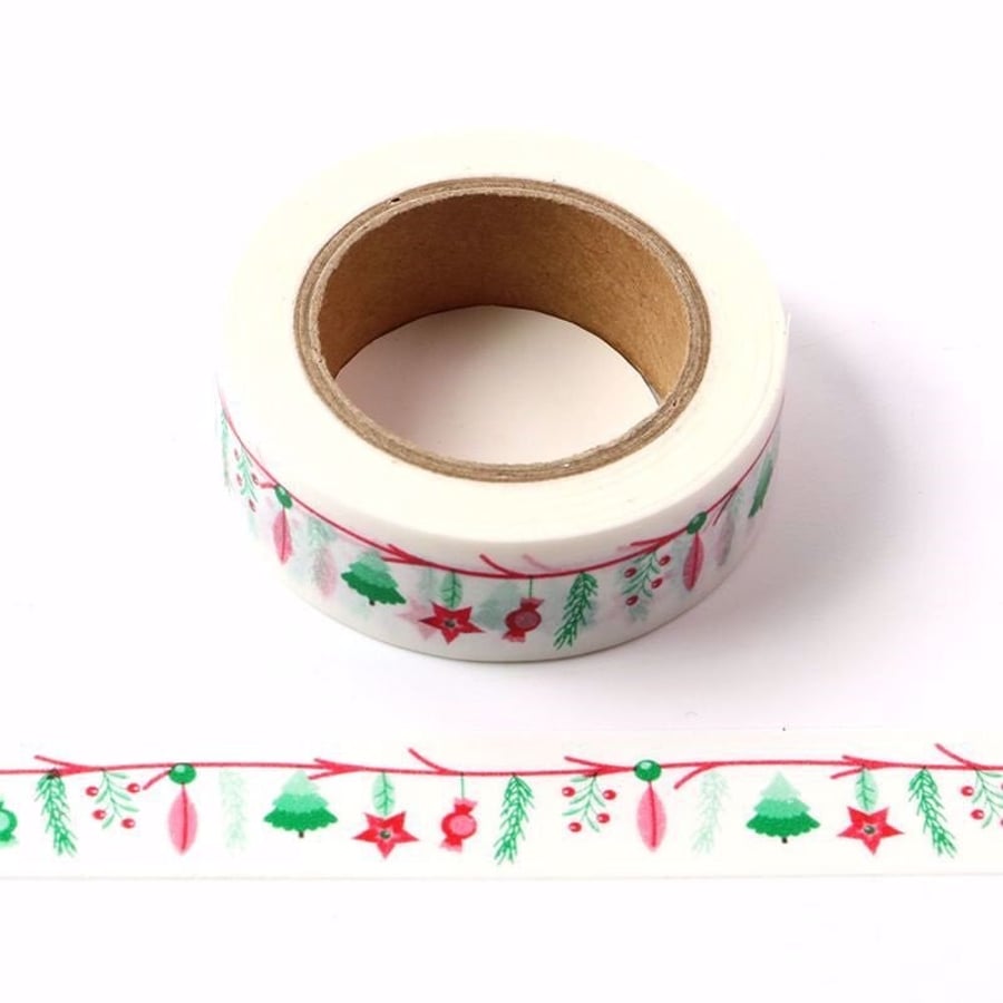 Christmas Washi Tape UK White Colourful Red and Green Theme Stick on Trim 15mm x