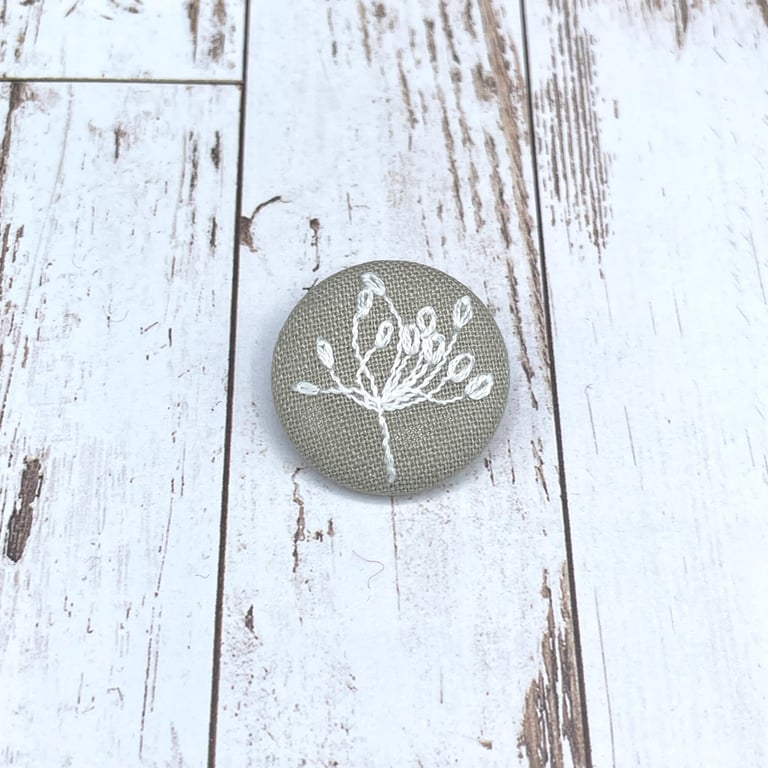 Embroidered seed head brooch pin. Zero waste jewellery.