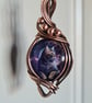 Purple Cat & Moon Glass & Copper Necklace Pendant Gift Jewellery Jewelry 