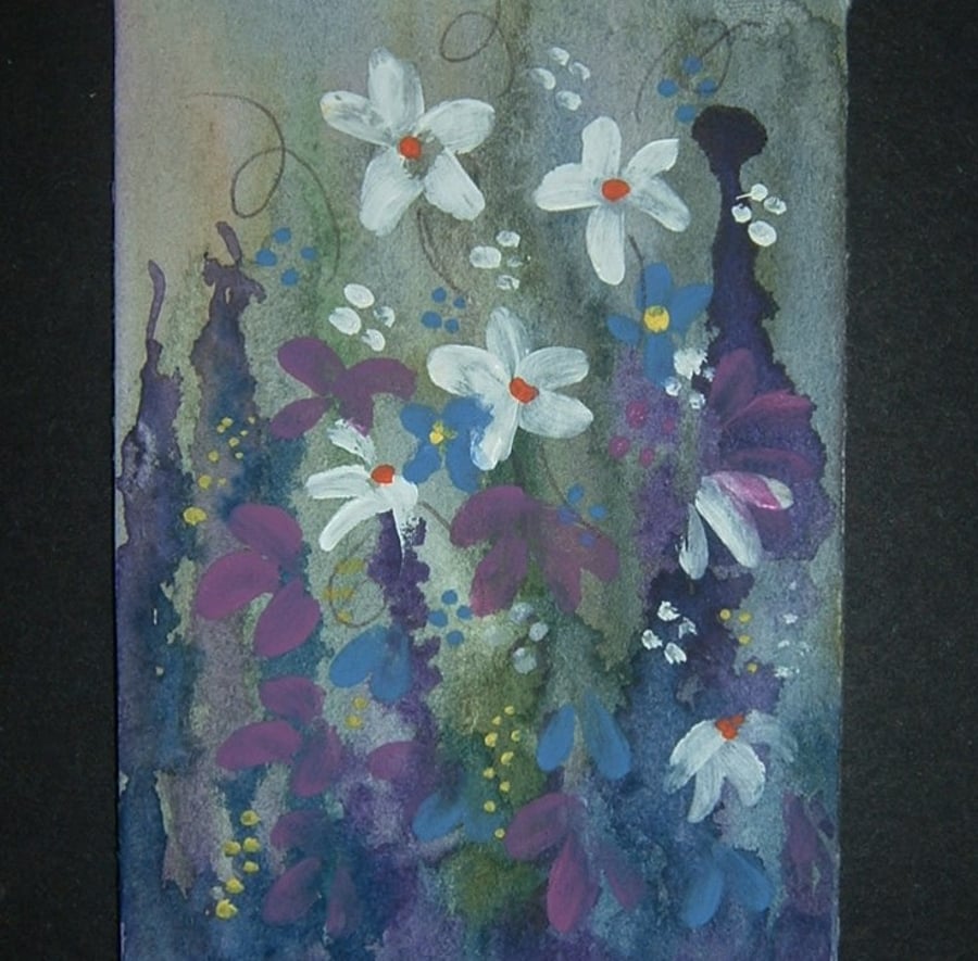 aceo art painting original watercolour flowers ref 324