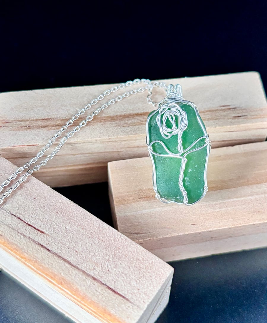 Scottish sea Glass Pendant, Unique rose design 