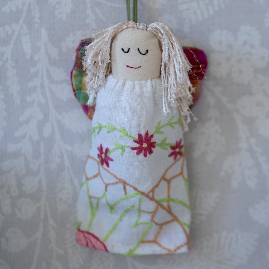 Angel Hanging Decoration Vintage Embroidered T... - Folksy