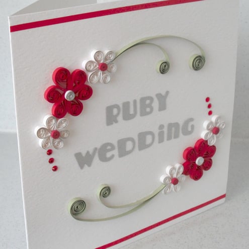 Quilled 40th anniversary card, ruby wedding, co... - Folksy