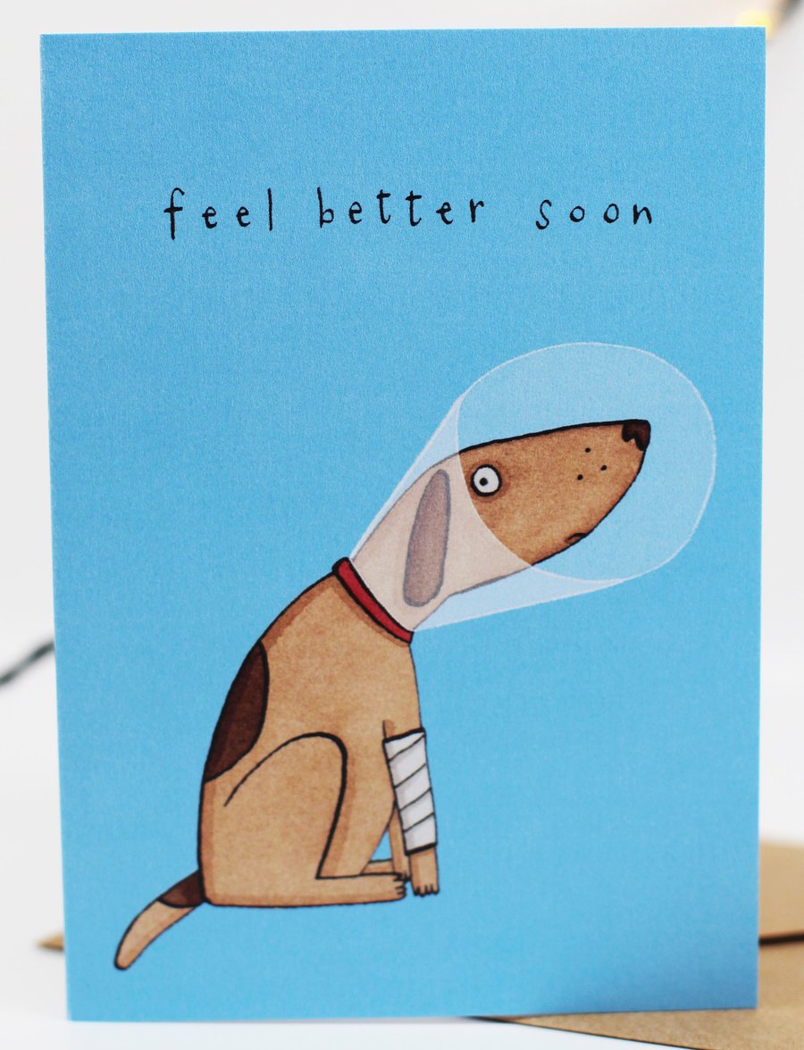 Feel better soon card, get well card, ill, poorly, sick, dog, covid, thinking of
