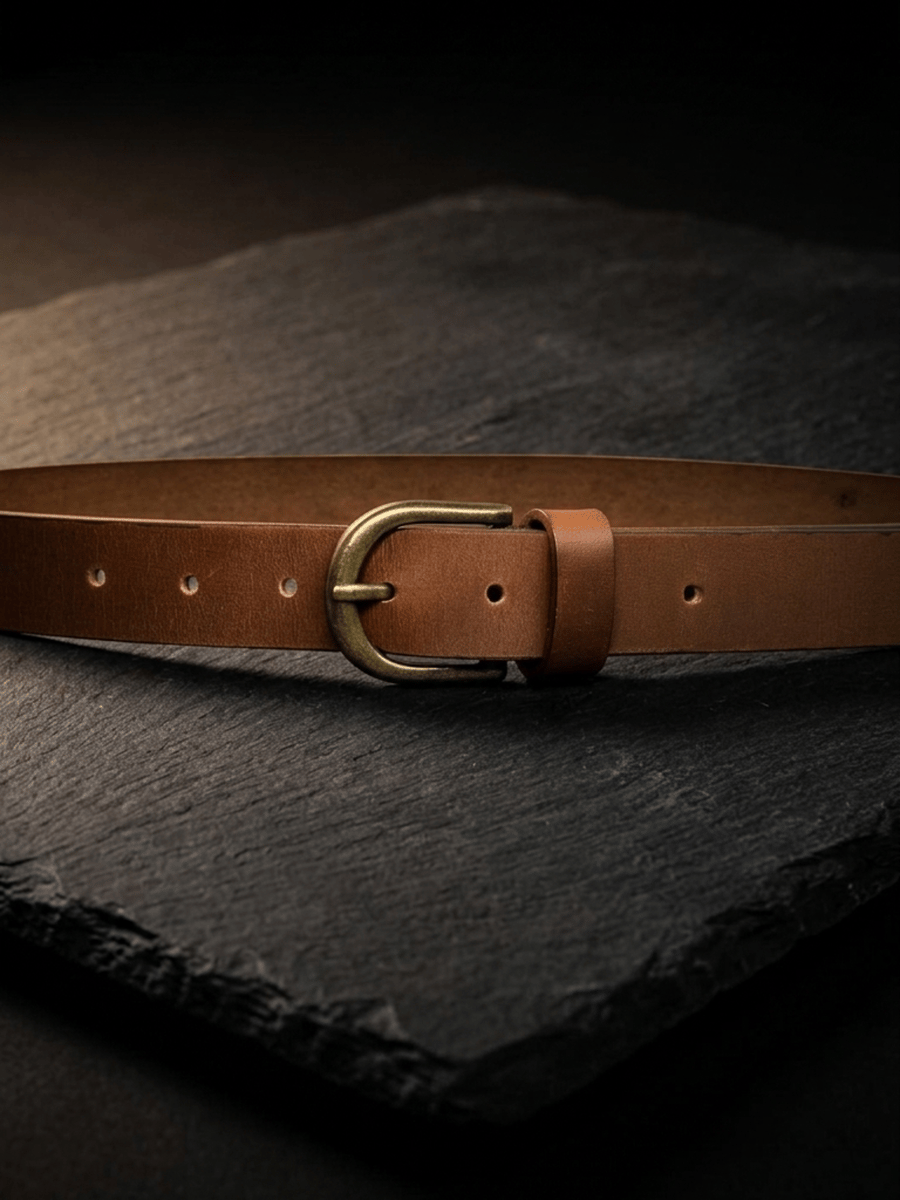 Mustard Full Grain Leather Belt Antique Brass Buckle Womens Belt 25mm 1 Inch