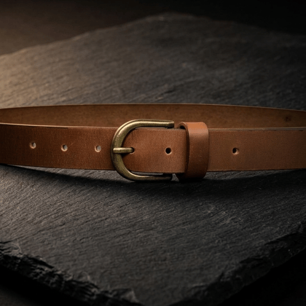Mustard Full Grain Leather Belt Antique Brass Buckle Womens Belt 25mm 1 Inch