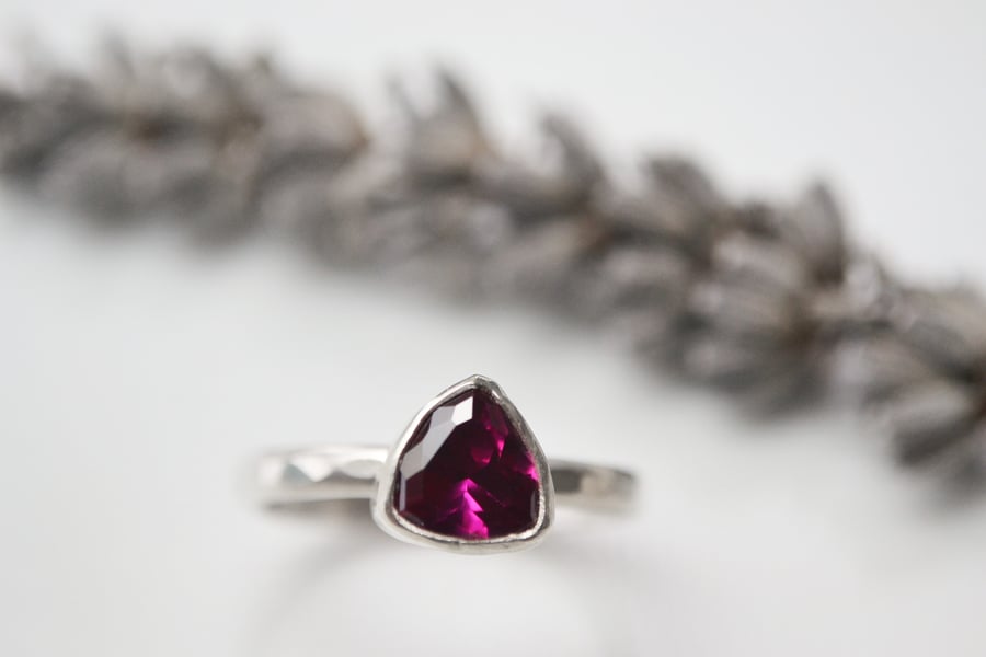 Ruby trillion sterling silver ring - July birthstone (eco silver)