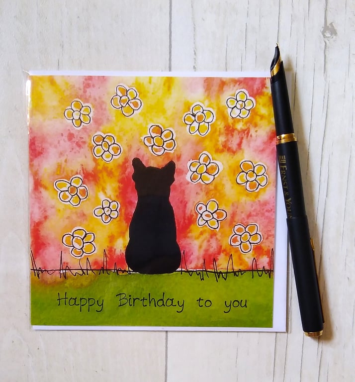 French Bulldog card (printed card).Birthday card. Happy Birthday to you.