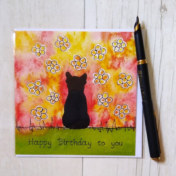 French Bulldog card (printed card).Birthday card. Happy Birthday to you.