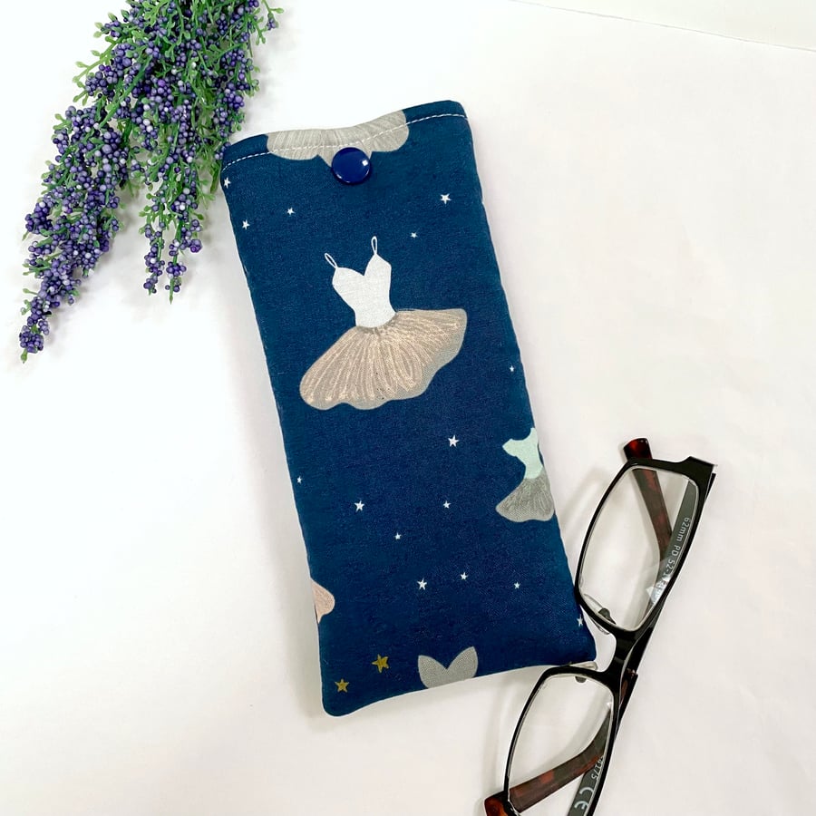 Glasses Case Soft Pouch Ballerina Ballet Dancing Tutu  Fabric Lined with Popper