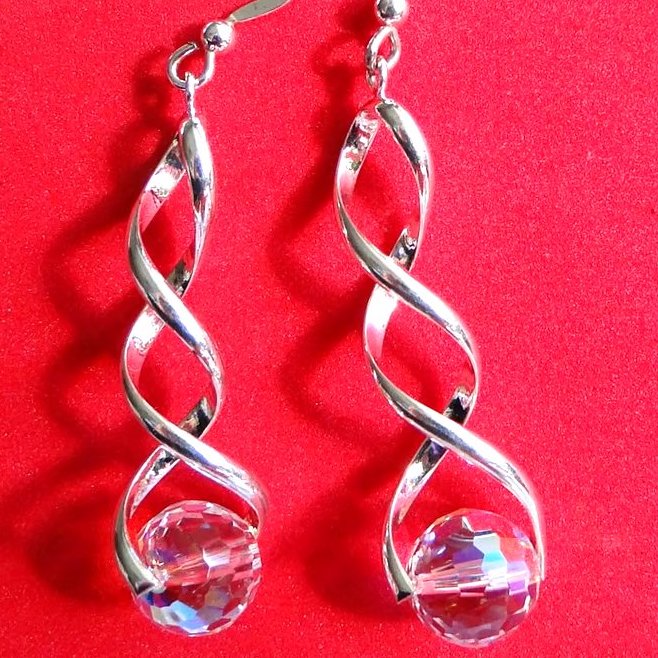 Sparkly Chrystal globe earrings on a twisted silver fitting - Christmas gift