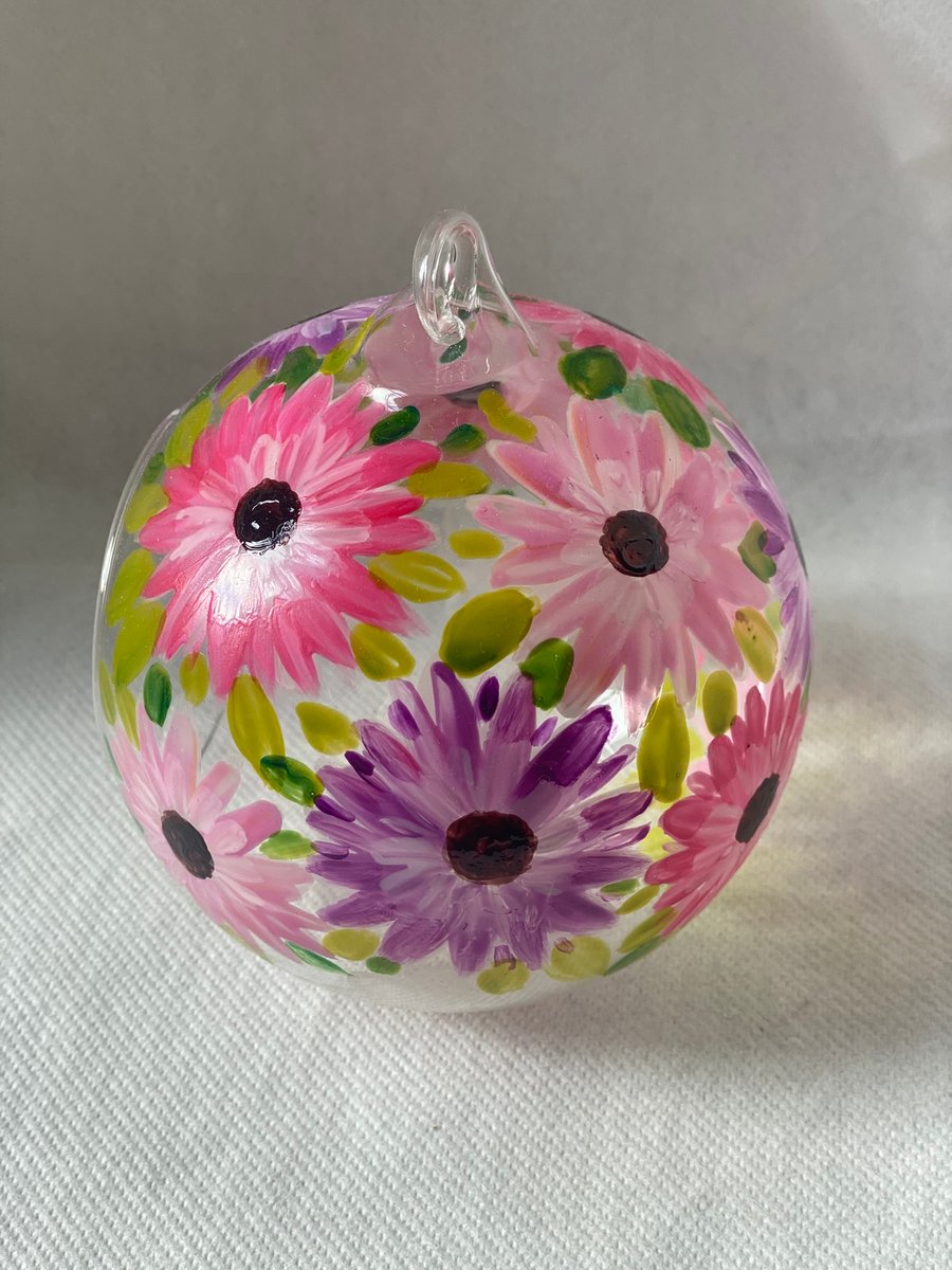 10cm floral glass tealight holder 