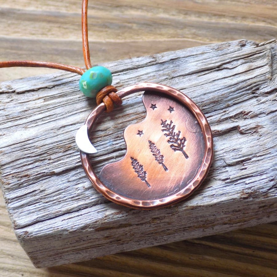 Rustic style aged copper 'starry night ' pendant