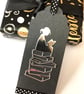 Handmade Girl Reading Bookmark: Silver Mirror & Polka Dot Ribbon - Image 2
