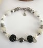 Monochrome bracelet, black and white beads, moonstone, agate coral beads - Image 5