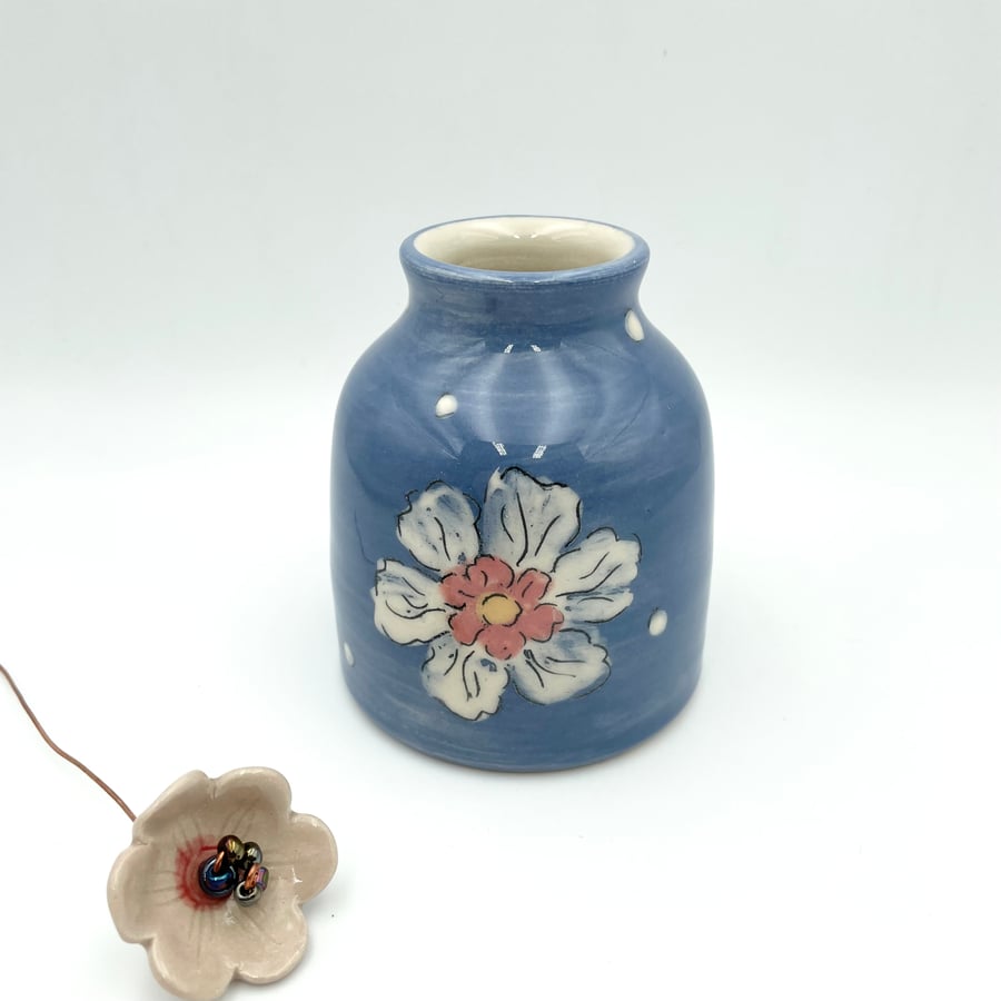 Unique Blue Bud Vase Flowers Mothers Day Birthday - Handmade Pottery Gift