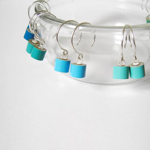 colour pencil dangle earrings, the green and blue collection