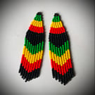 Jamaican inspired black red yellow and blue seed bead earrings