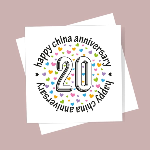 China Wedding Anniversary Card - 20 years married. Blank inside. Free delivery