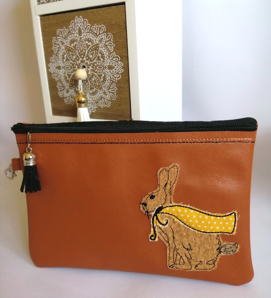   LEATHER BAG WITH APPLIQUE HARE