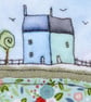 Little blue houses fabric picture, textile art, gift - Image 3