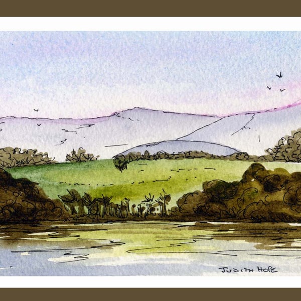 Original Watercolour of The Menai Strait with Snowdonia Post Card