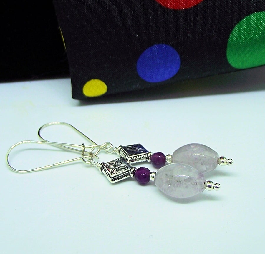 Amethyst drop earrings purple agate silver mothers day wedding 