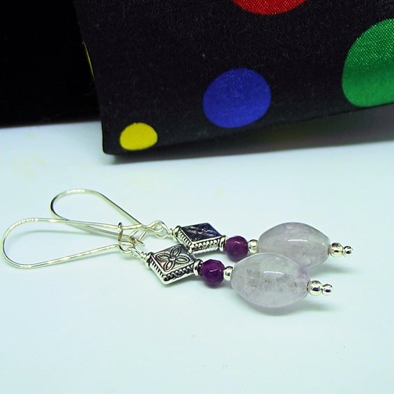 Amethyst drop earrings purple agate silver mothers day wedding 